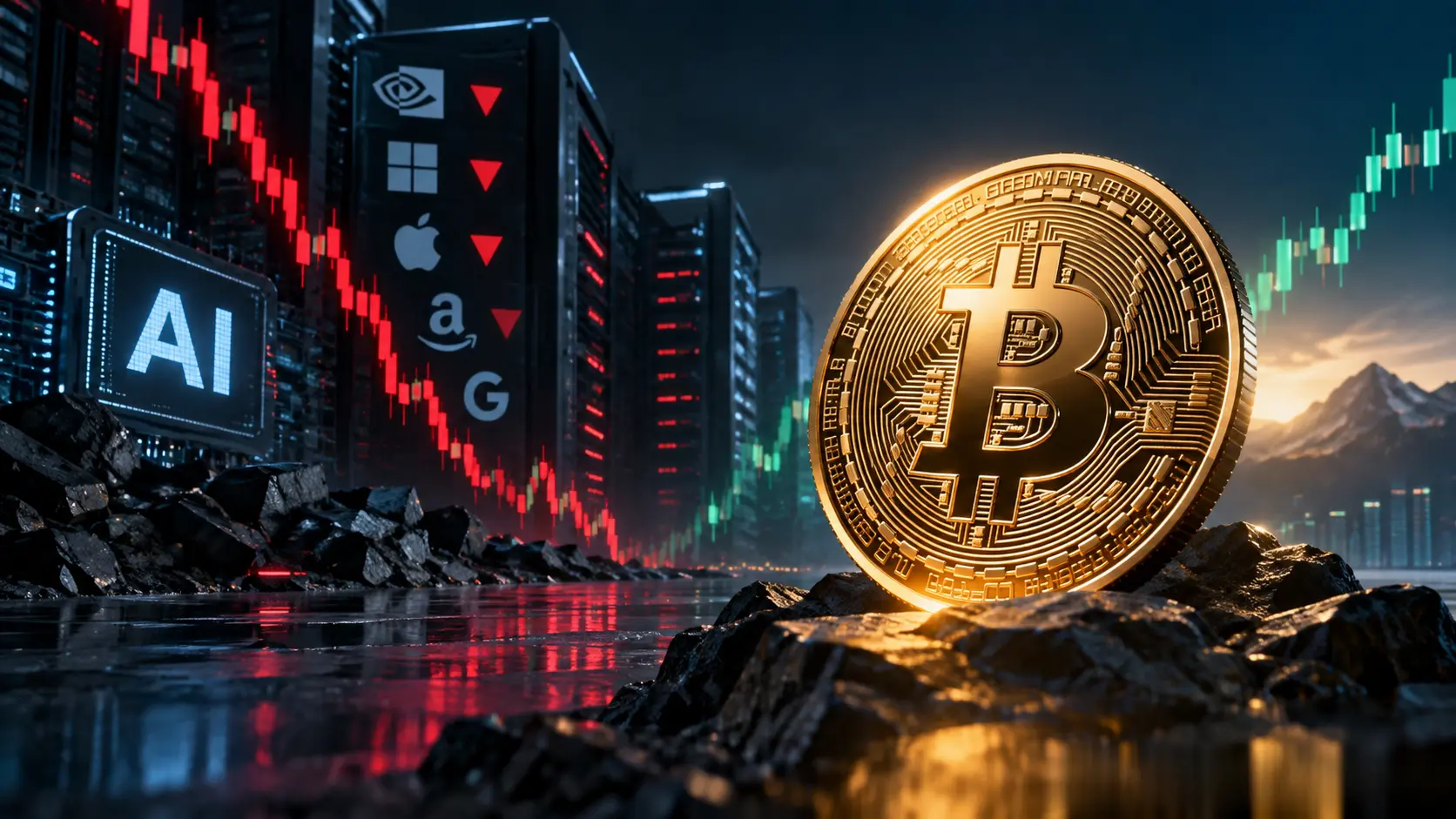 Bitcoin gegen den KI-Crash: Warum Krypto plötzlich Stärke zeigt. Hinweis: Bild mit Hilfe von KI generiert.