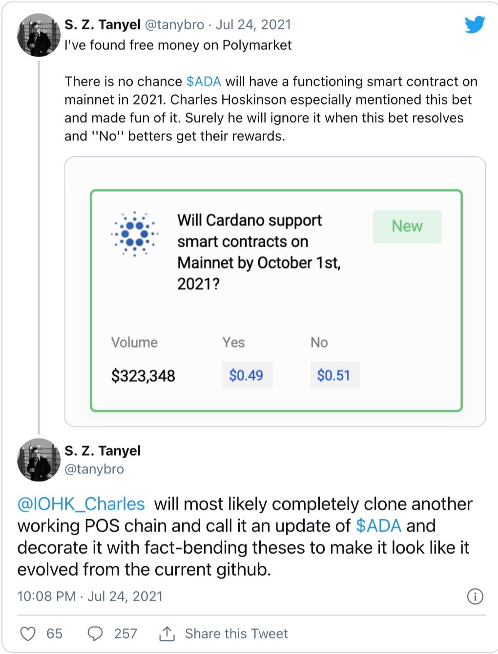 Auszug von Krypto-Twitter über Cardano