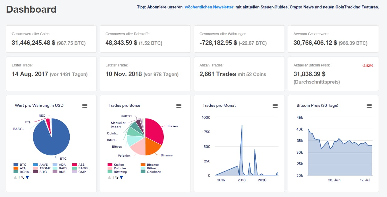 Bitcoin Steuer-Tool und Portfolio-Manager von Cointracking.