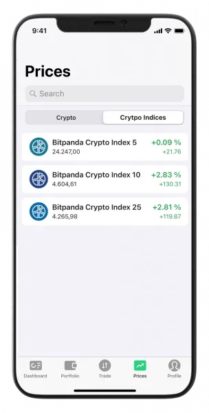 Bitpanda App mit Bitpanda Crypto Index 5, 10 und 25 | Urheberrecht: bitpanda.com
