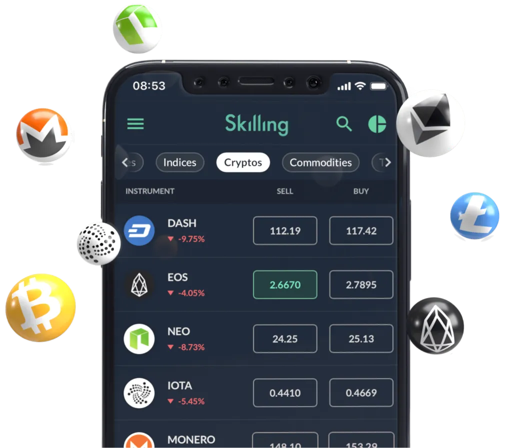 Skilling.com Angebot von Kryptowährungen