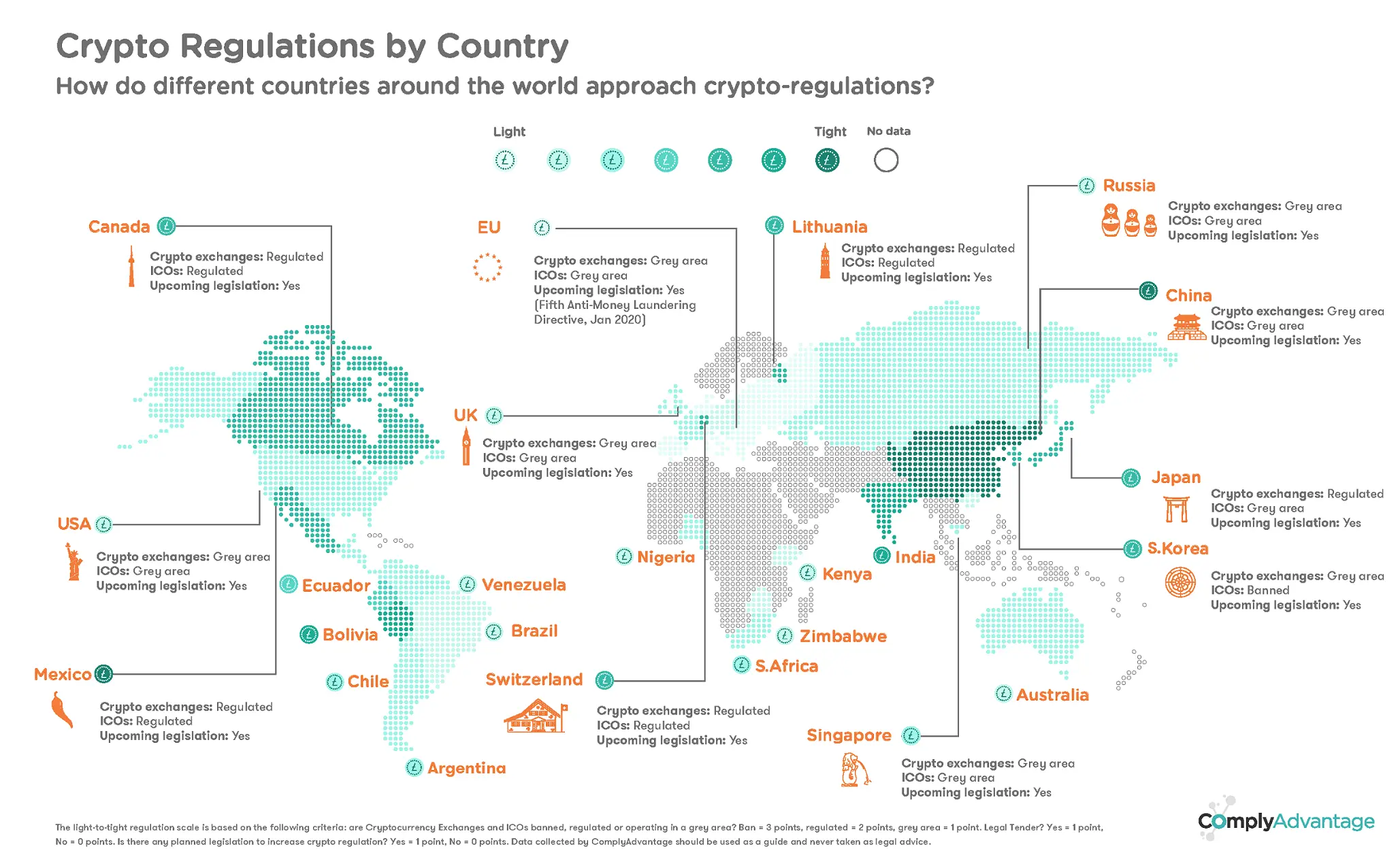 Karte zur weltweiten Regulierung von Kryptowährungen