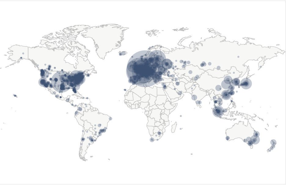 Weltweite Verteilung der Bitcoin Nodes | Grafik: bitnodes.io - Bild