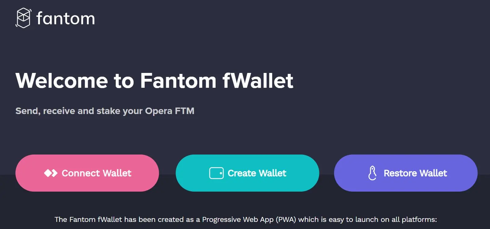 Screenshot der Fantom Wallet Registrierung