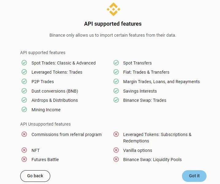 Binance API Supported Features