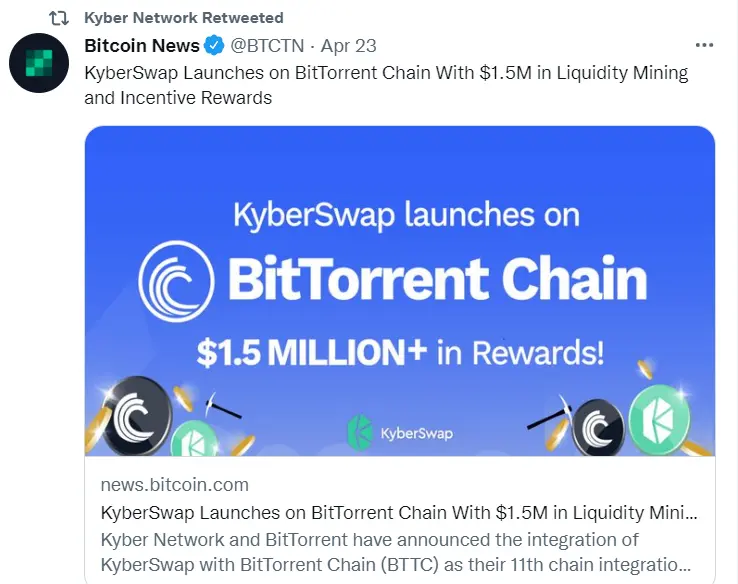 KyberSwap Launch auf BitTorrent Chain