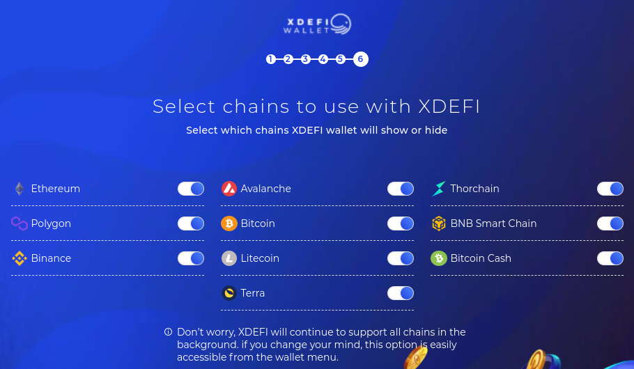 Auswahl an unterstützen Blockchains auf XDEFI - Grafik