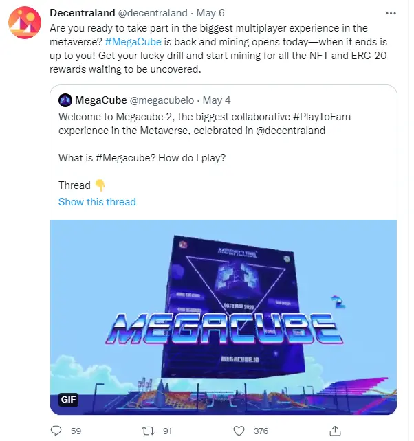 Das Play-To-Earn Event MegaCube wurde über Twitter angekündigt