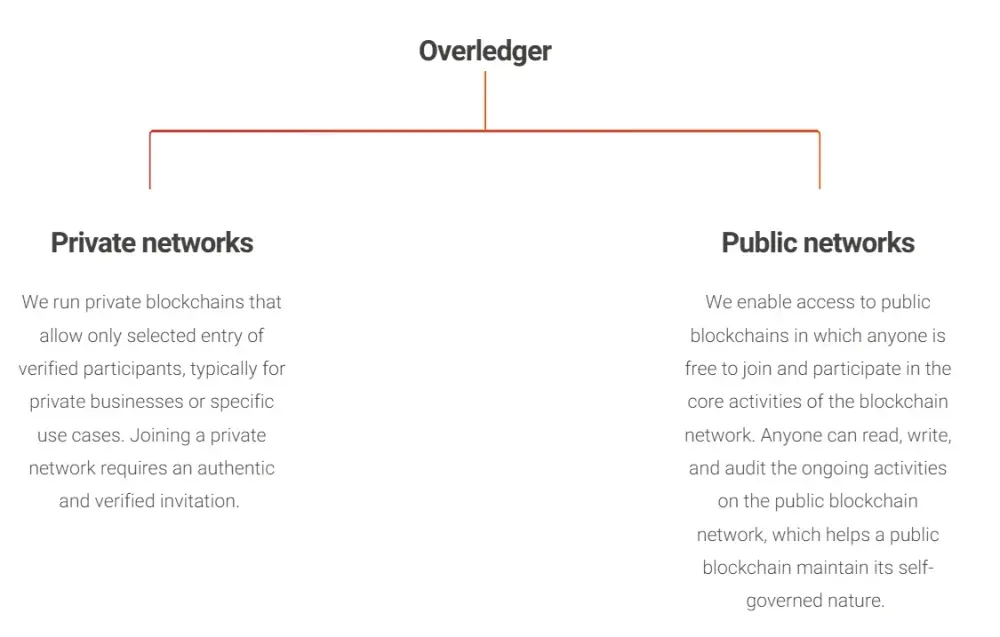 Die Overledger-Technologie von Quant teilt sich in die Bereiche "Private Netzwerke" und "Öffentliche Netzwerke" auf. Private Netzwerke sind ausschließlich für verifizierte Teilnehmer zugänglich, wohingegen öffentliche Netzwerke von jedem betreten werden können.