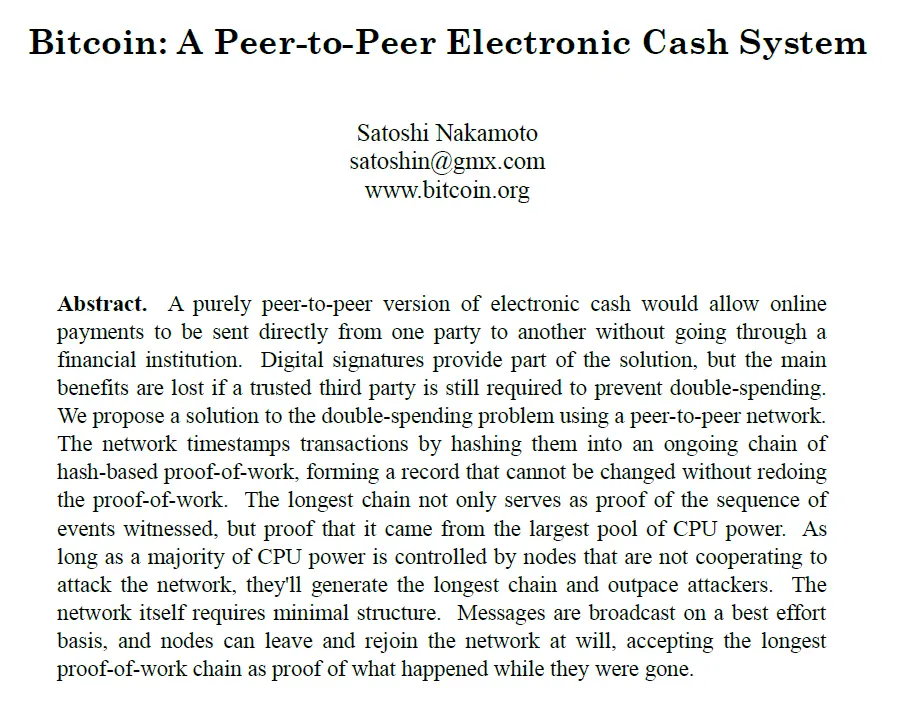 Ein Auszug aus dem Bitcoin-Whitepaper, Quelle: Bitcoin.org