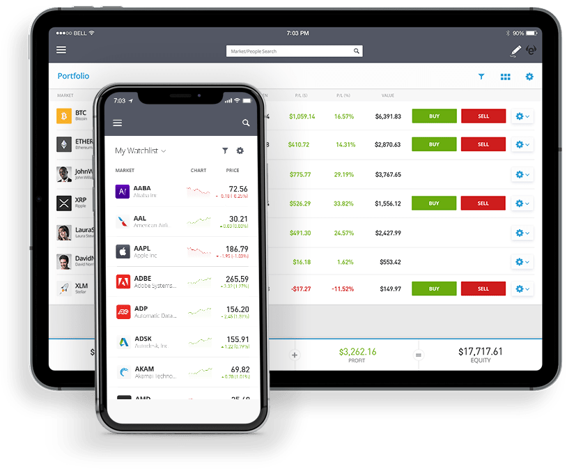 Die eToro Trading App ist auf Smartphone und Tablet verfügbar