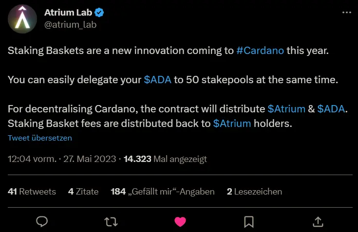 Post des offiziellen Twitter-Accounts von Atrium Lab, Quelle: Twitter