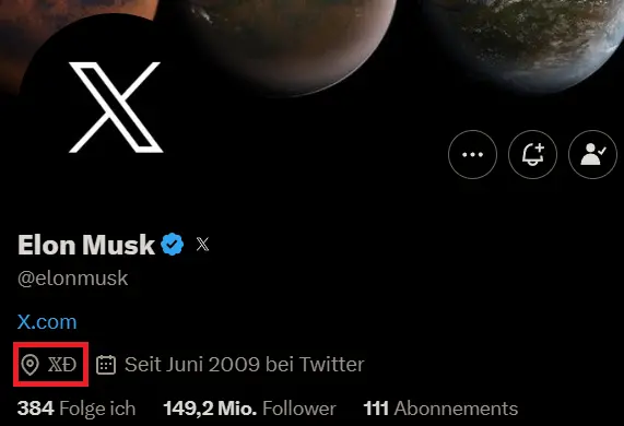 Elon Musk Twitter-Profil, Quelle: Twitter.com