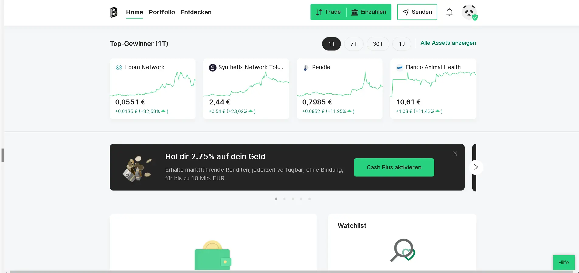 Die Benutzeroberfläche der österreichischen Krypto-Plattform Bitpanda