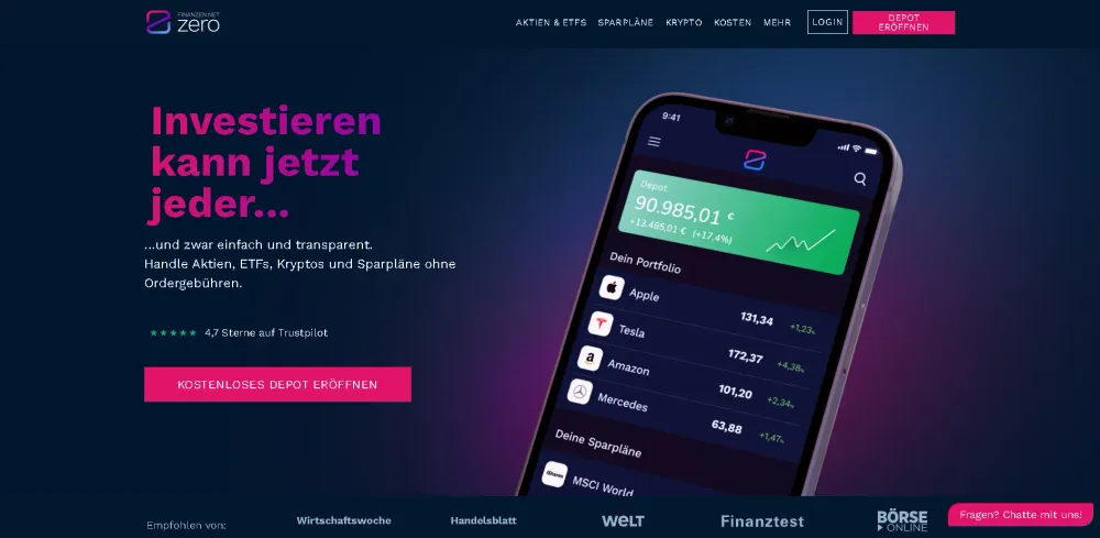 Startseite von Finanzen.net ZERO
