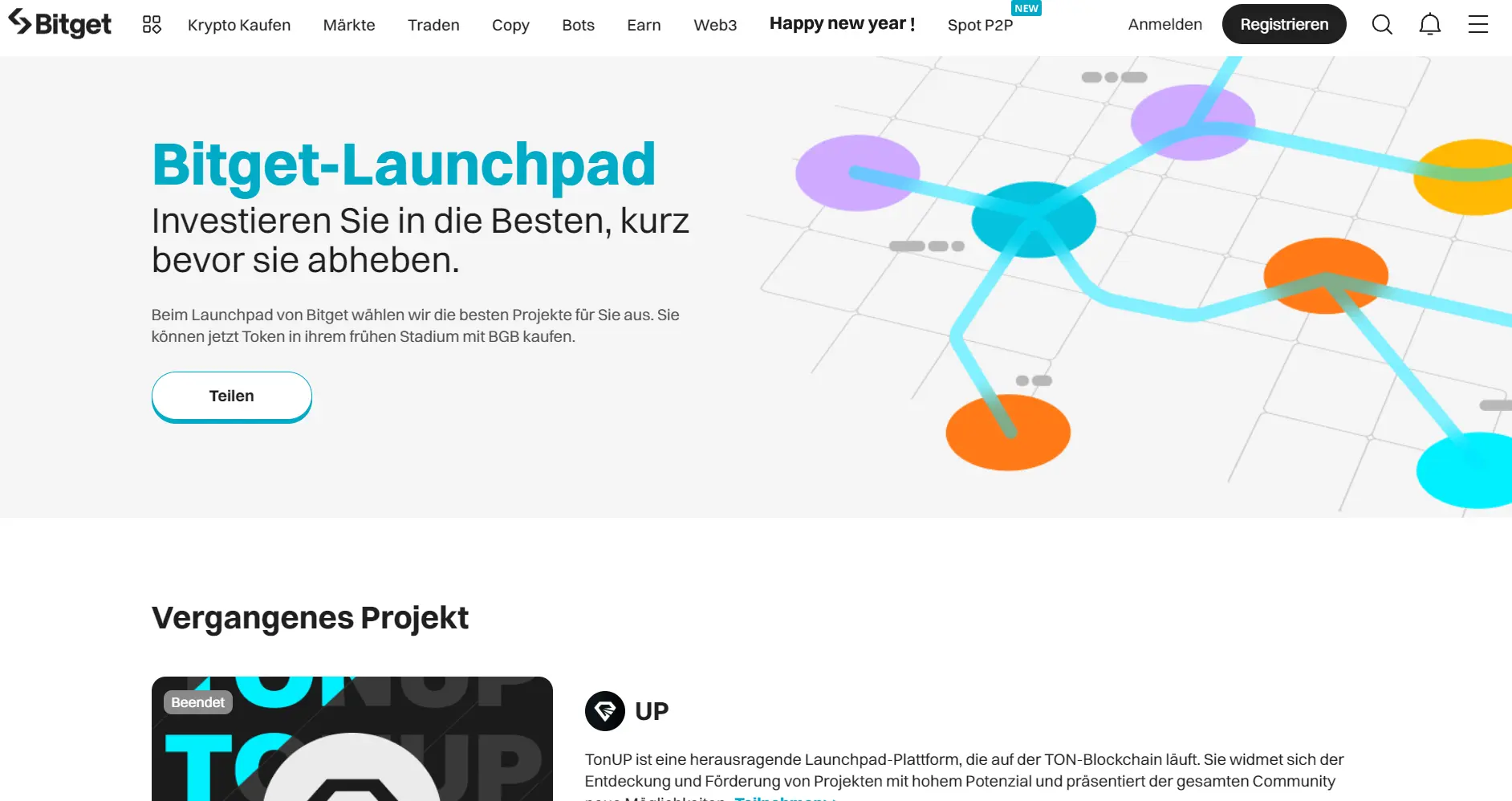 Auf der Startseite des Bitget Launchpads kannst Du Dir die vergangenen Projekte ansehen.