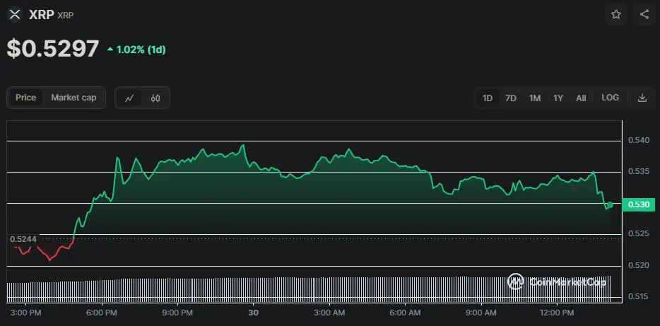 XRP/USD Chart der letzten 24 Stunden, Quelle: CoinMarketCap