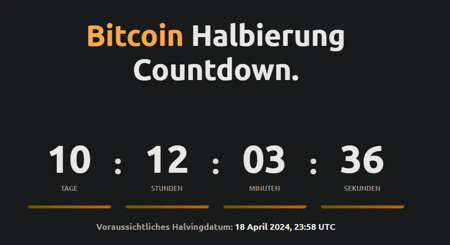 Bitcoin Halving Countdown, Quelle: nicehash.com