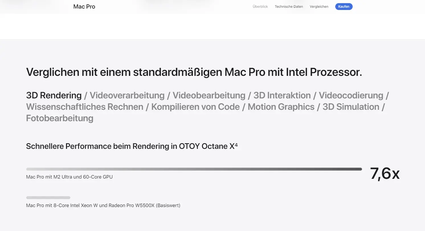 OTOY Octane X auf der Produktseite des Mac Pro