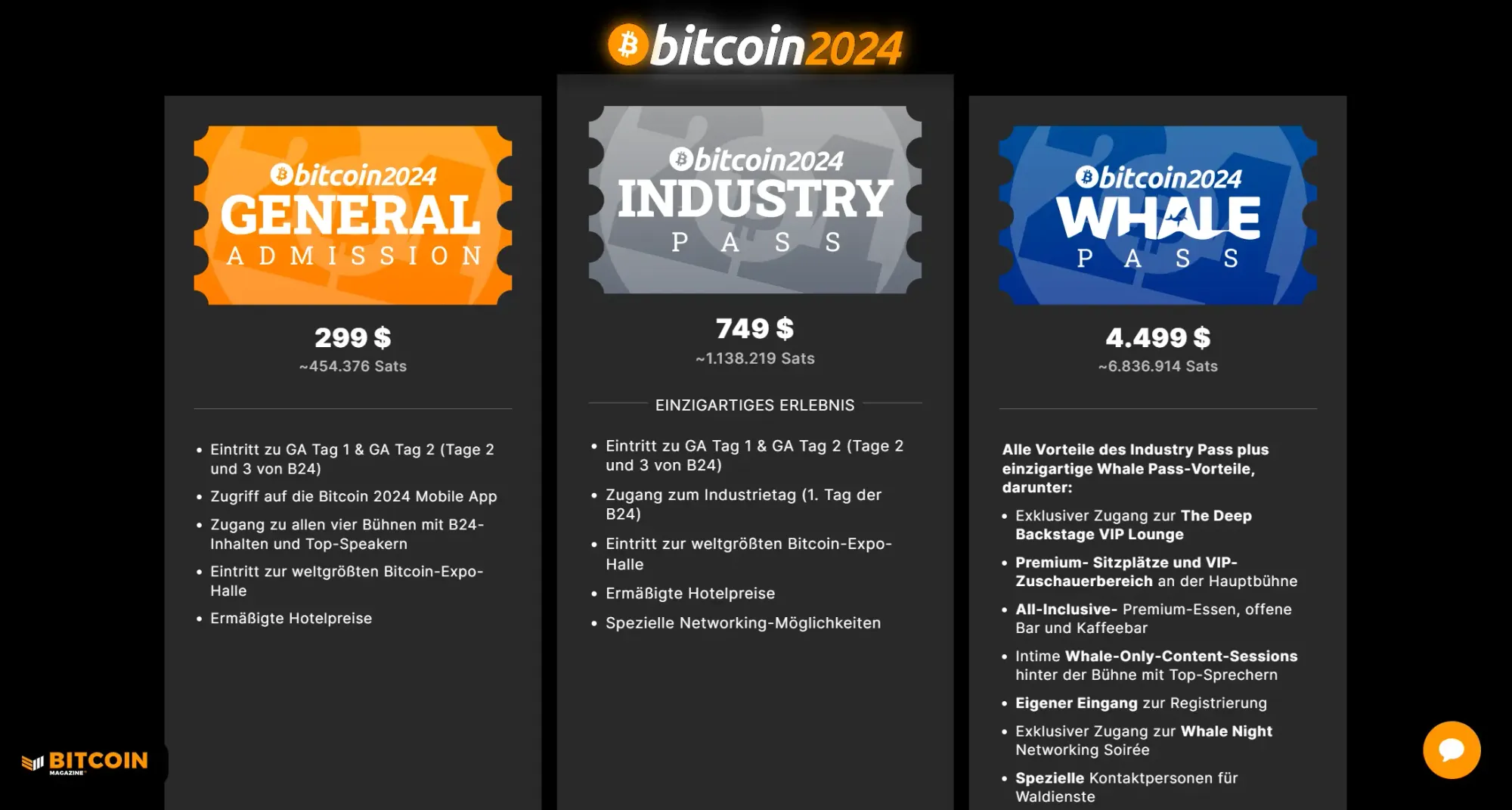 Ticket-Klassen der Bitcoin-Konferenz 2024, Quelle: b.tc