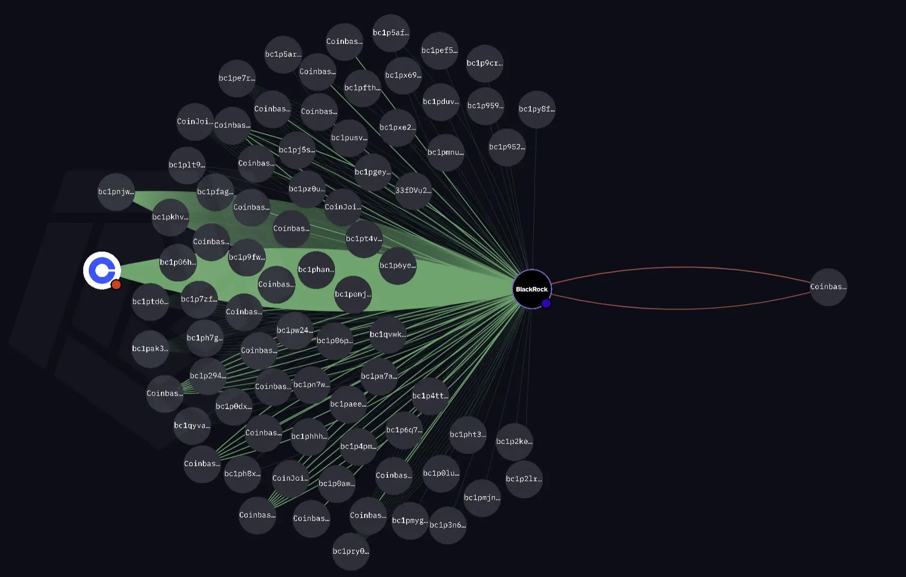 Netzwerkvisualisierung der verschiedenen Bitcoin-Adressen des BlackRock Bitcoin ETF