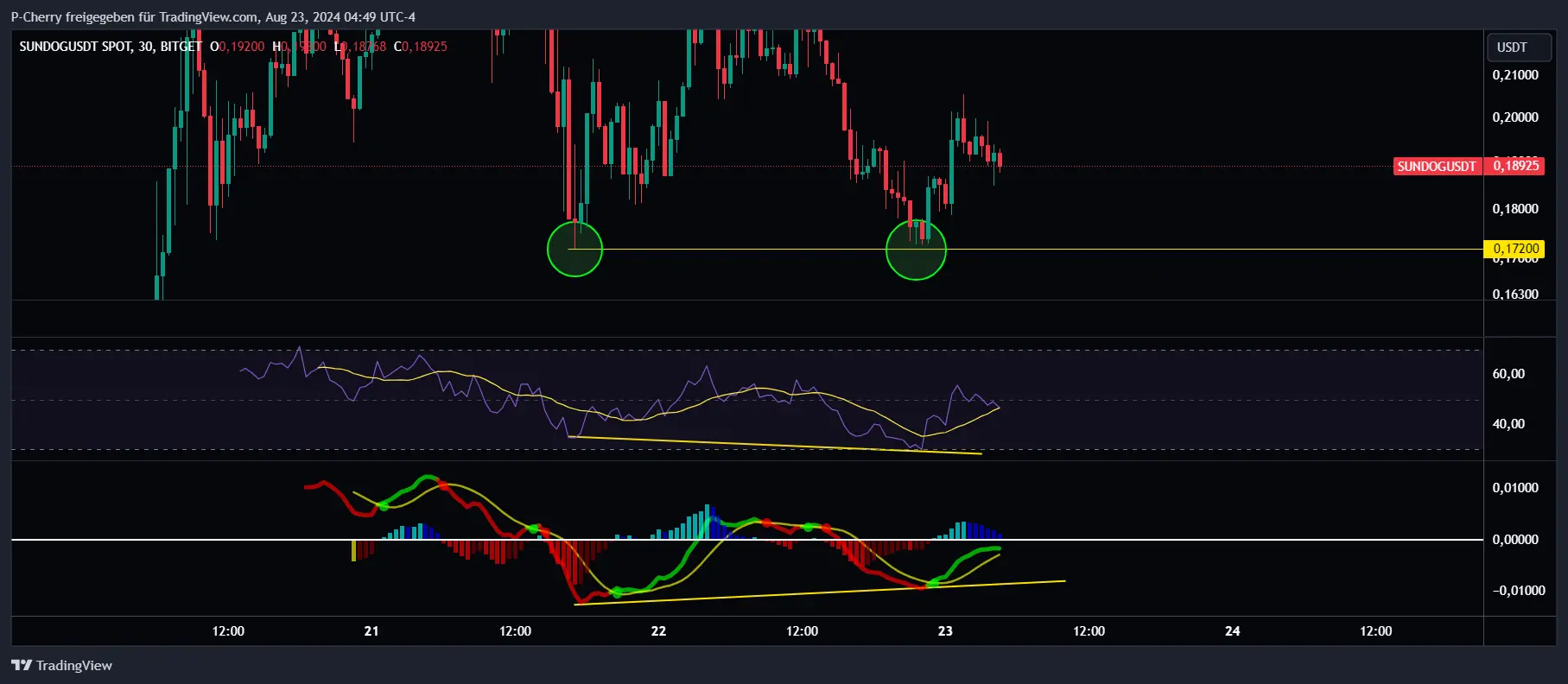 SUNDOG, RSI und MACD, Stundenchart, Quelle: Tradingview