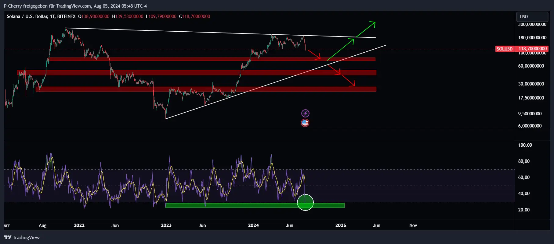 Solana Tageschart mit RSI, Quelle: Tradingview