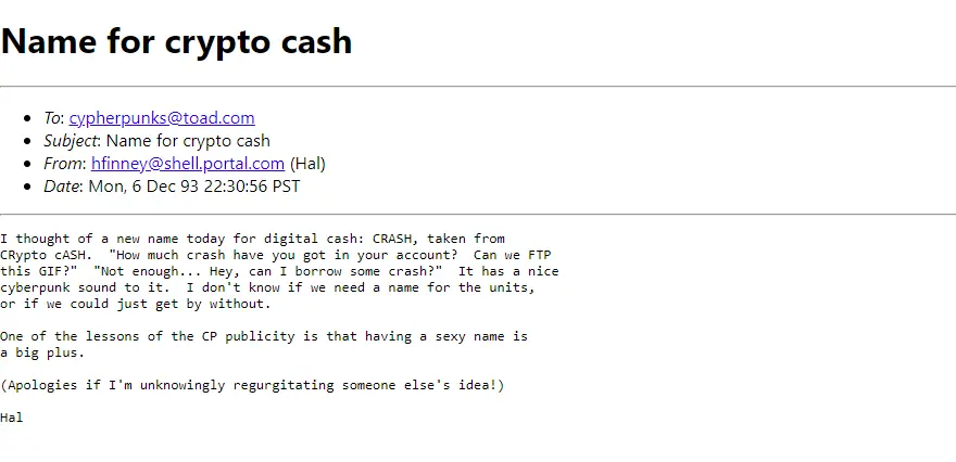 Hal Finney über Crypto Cash im Jahr 1993