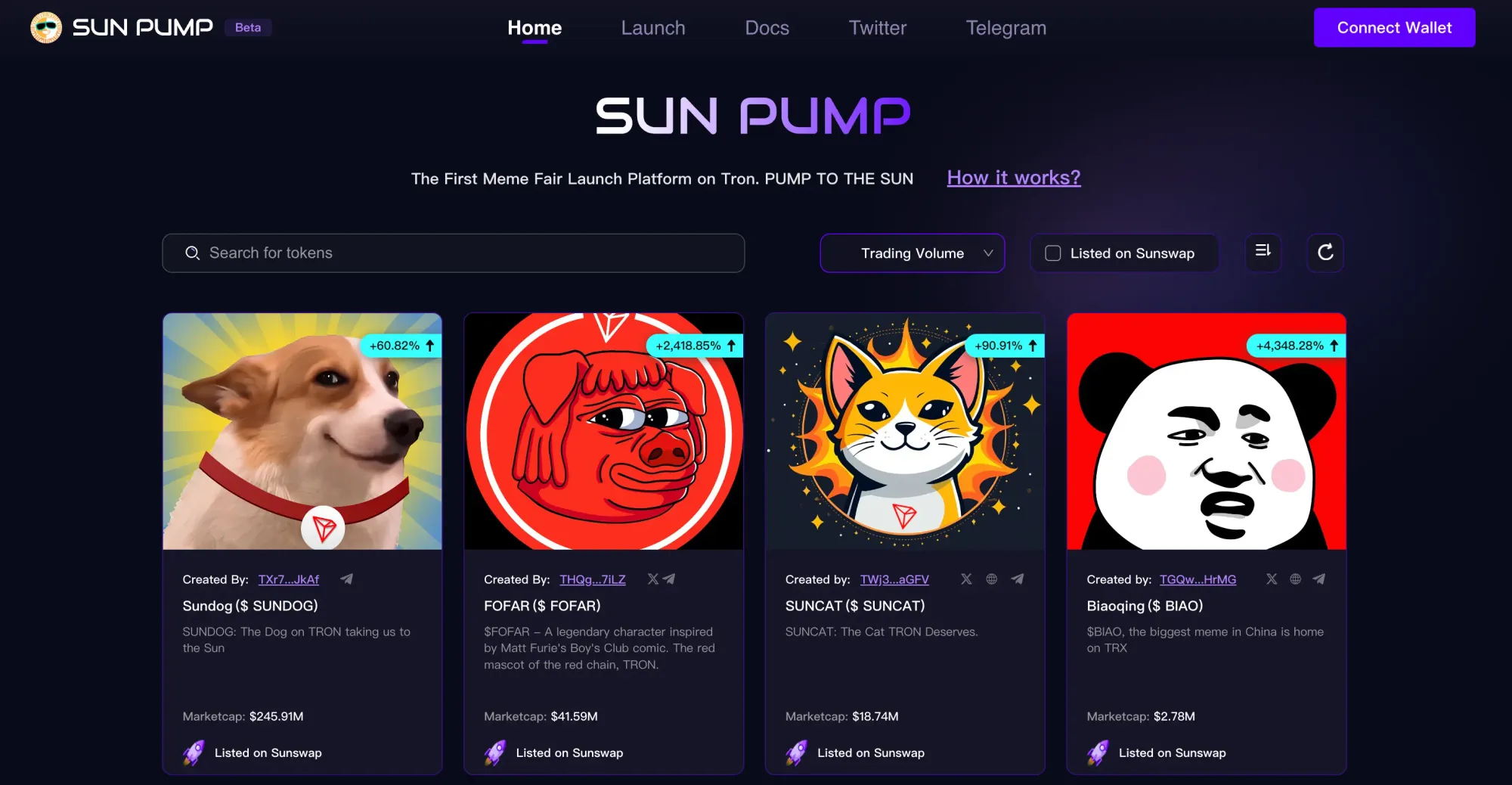 Sun Pump Plattform, Quelle: https://sunpump.meme/