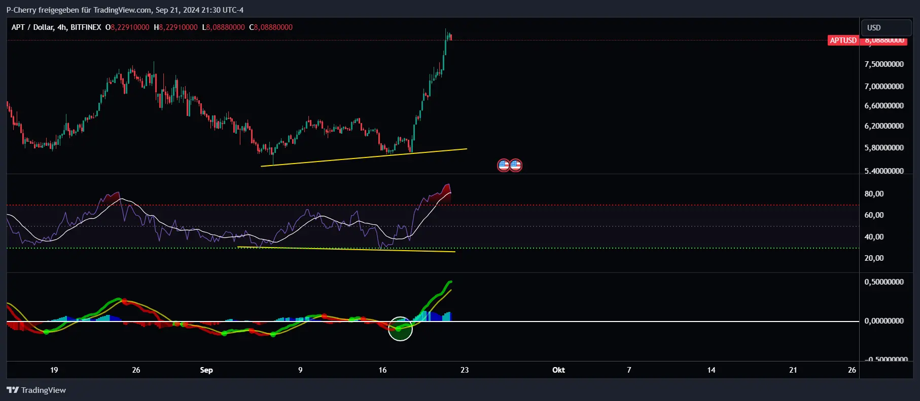 APT, RSI und MACD, 4-Stundenchart, Quelle: Tradingview