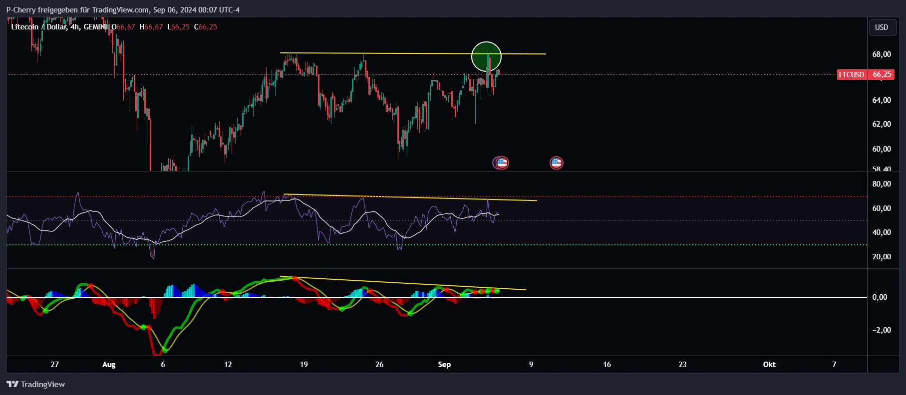 LTC, RSI und MACD, 4-Stundenchart, Quelle: Tradingview