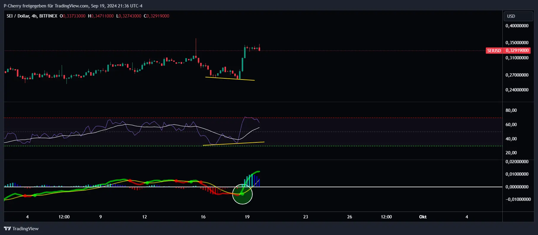 SEI, RSI und MACD, 4-Stundenchart, Quelle: Tradingview