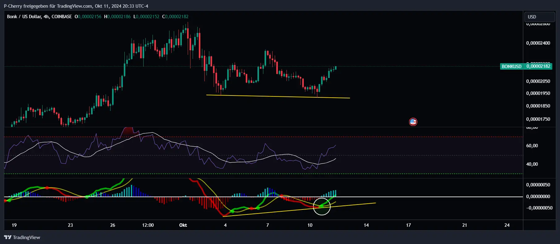 BONK, RSI und MACD, 4-Stundenchart, Quelle: Tradingview