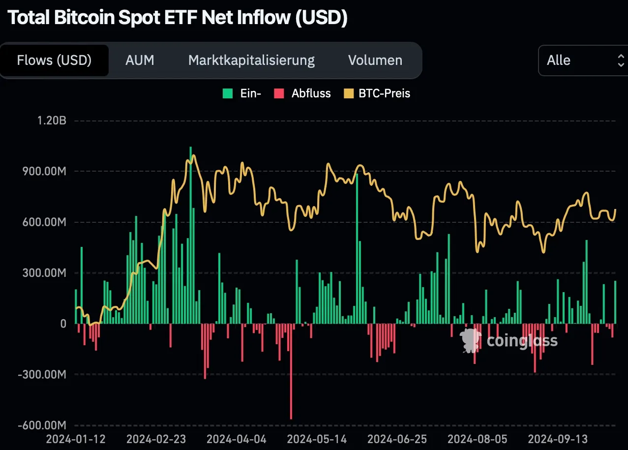 Total Bitcoin Spot ETF Net Inflows, Quelle: Coinglass