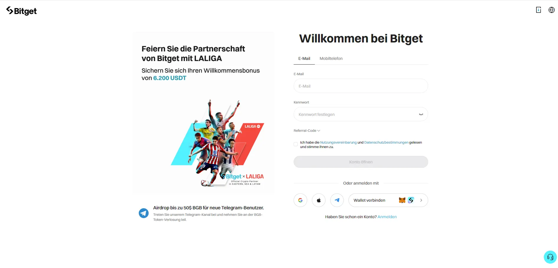 Anmeldung bei Bitget