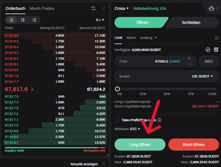 Long eröffnen bei Bitget