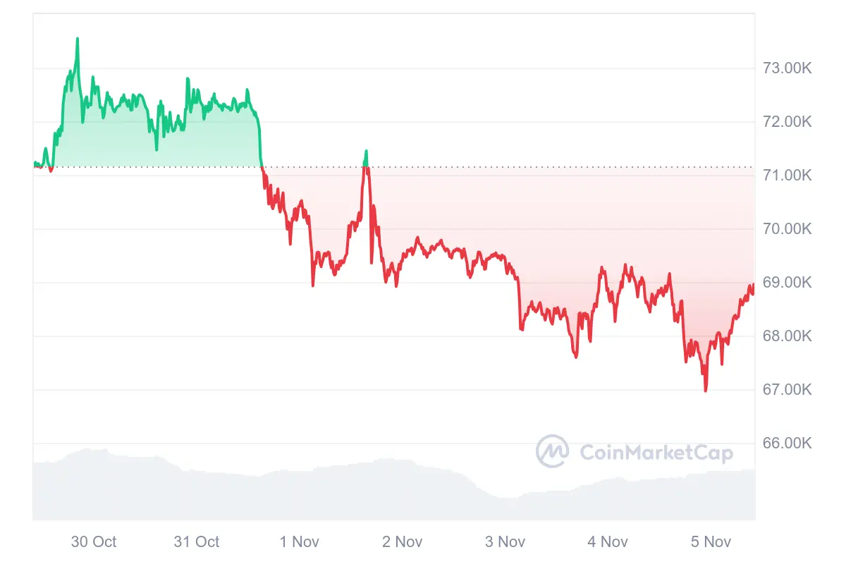 Bitcoin-Kurs rutscht kurz vor der Wahl auf 67.000 US-Dollar ab