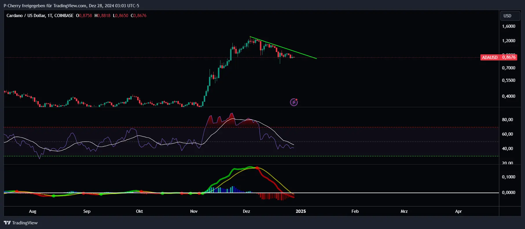 ADA, RSI & MACD, Tageschart, Quelle: Tradingview