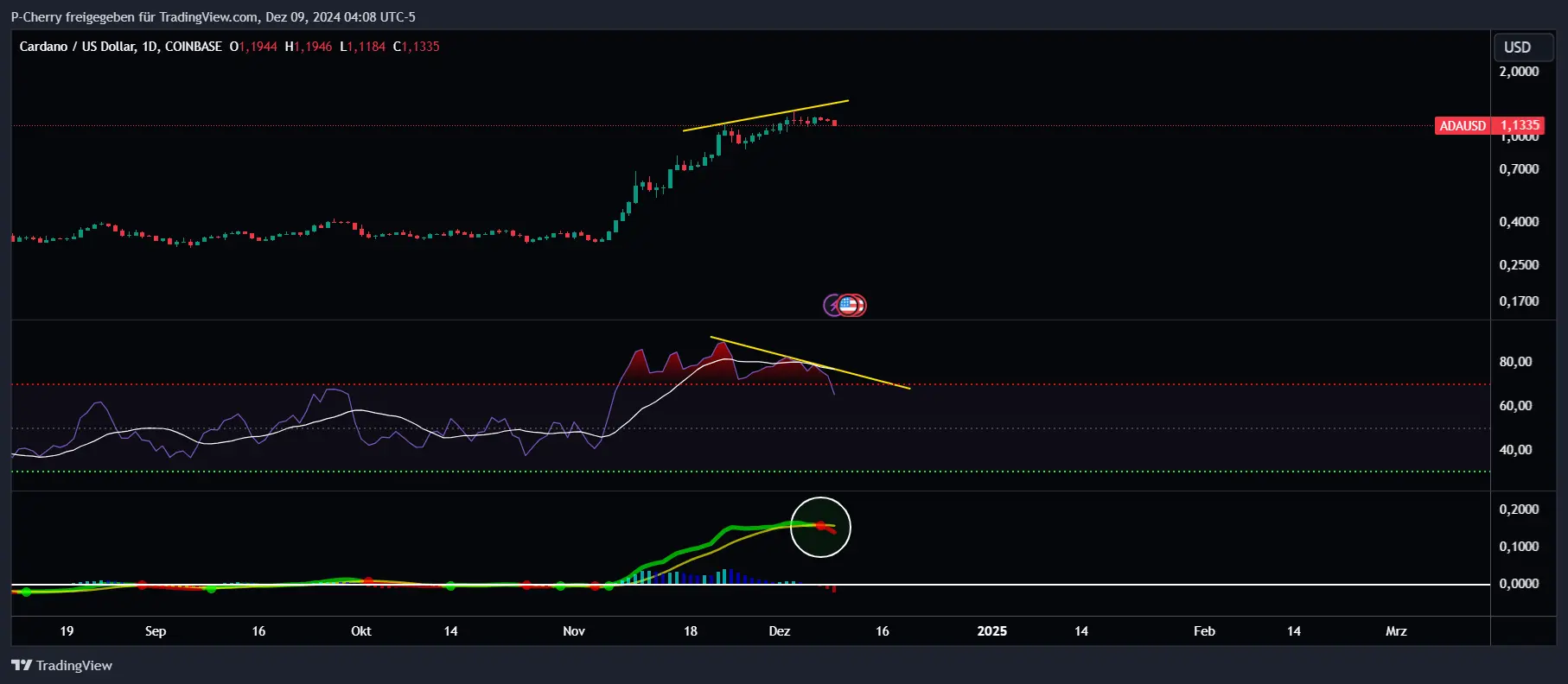 ADA, RSI & MACD, Tageschart, Quelle: Tradingview