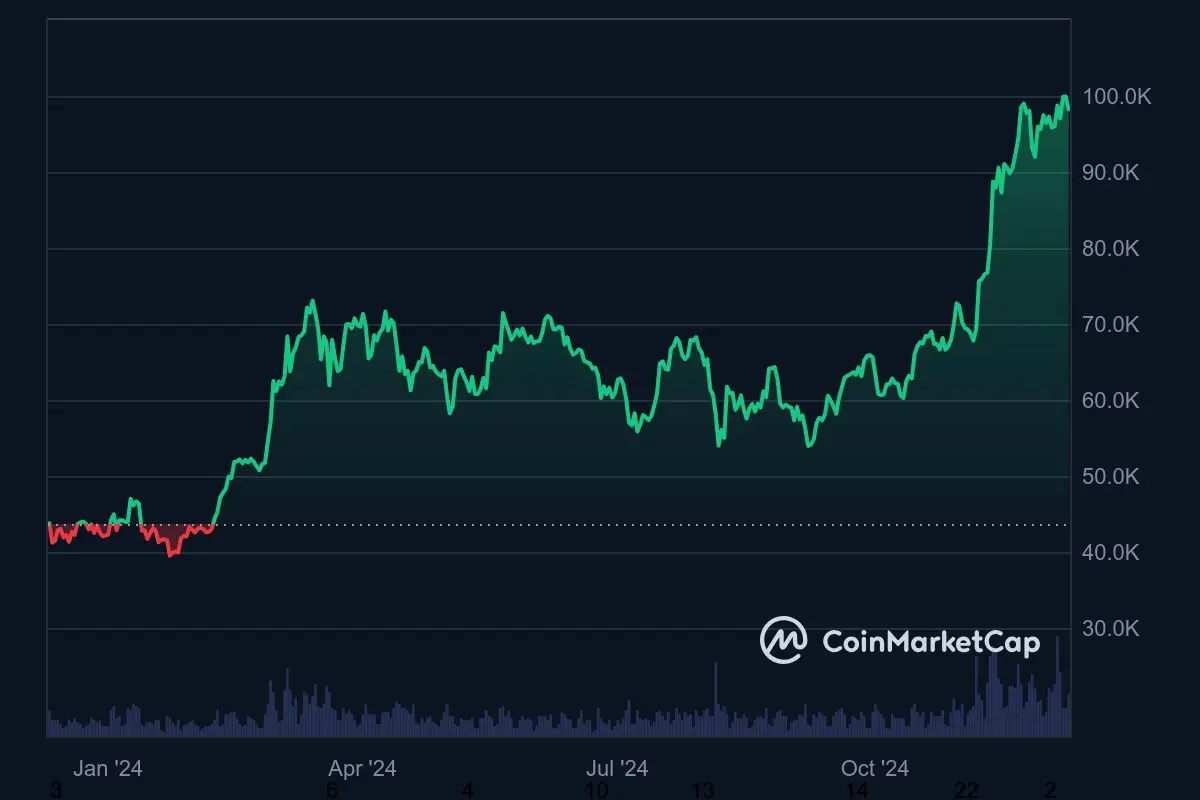 Bitcoin Kurs Jahrestrend 2024