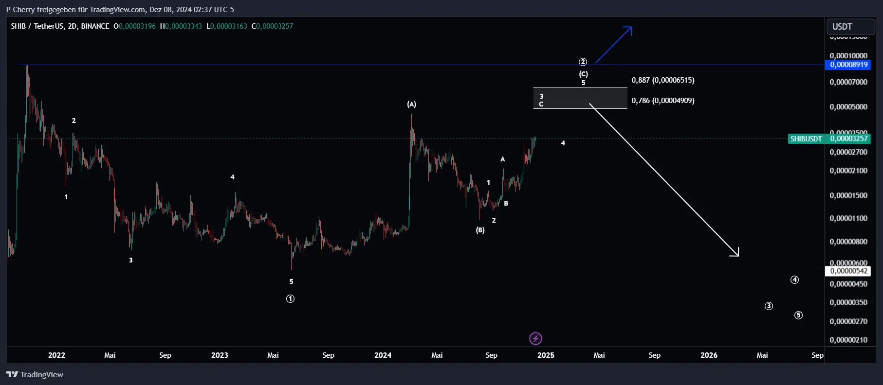 SHIB, Elliott Wellen, 2-Tageschart, Quelle: Tradingview