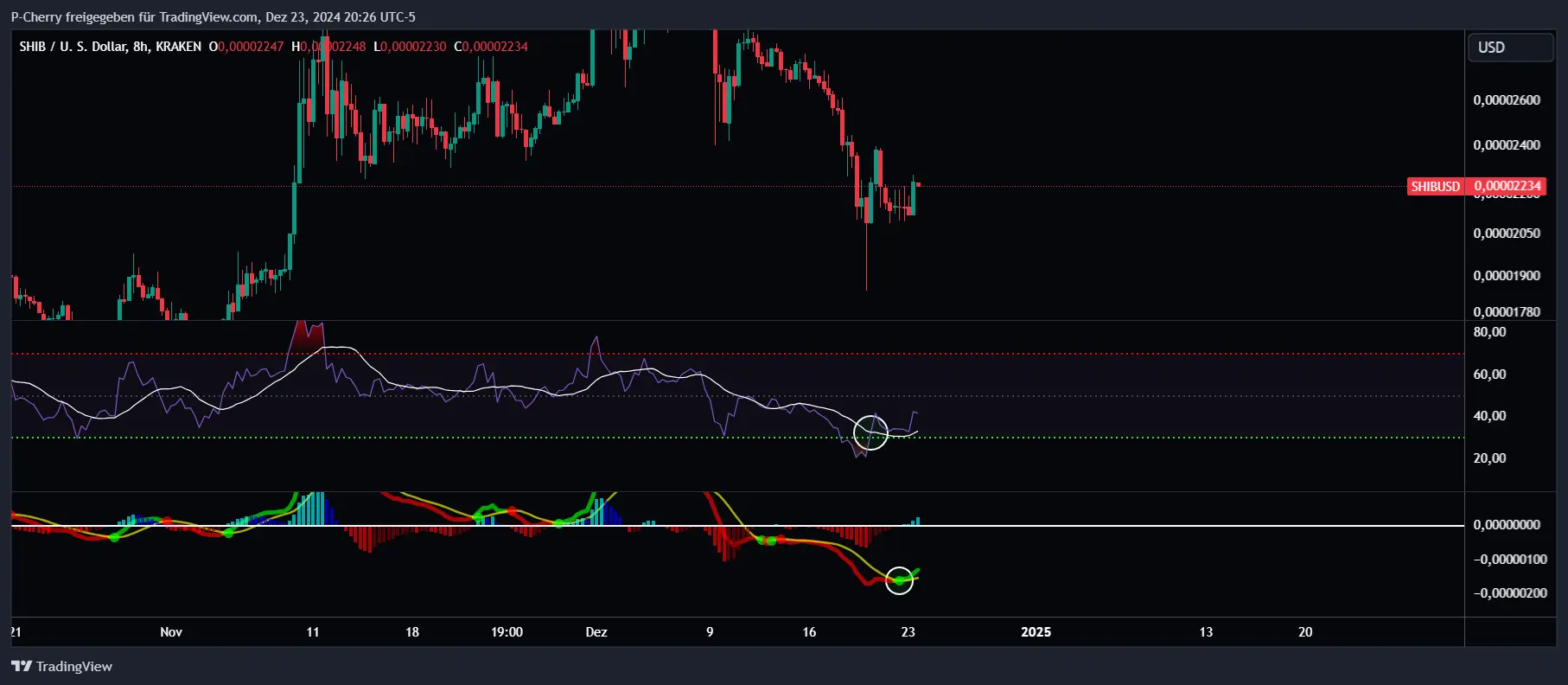 SHIB, RSI und MACD, 8-Stundenchart, Quelle: Tradingview