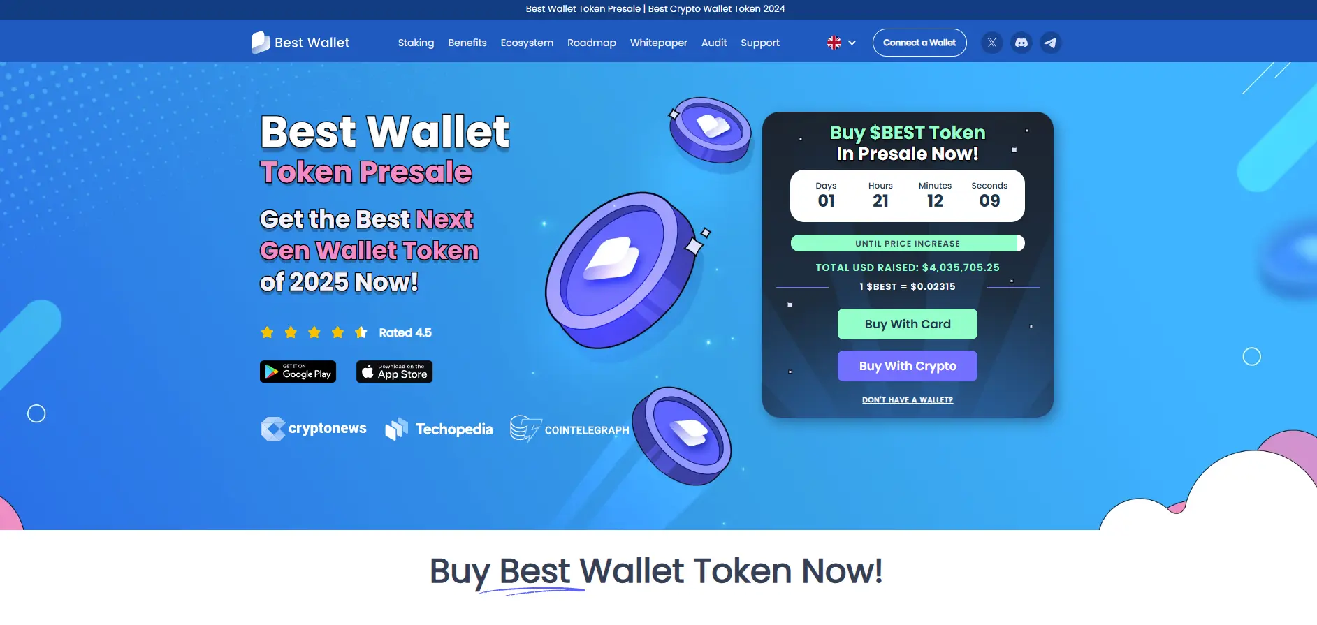 Auf bestwallettoken.com kannst Du in den Presale des BEST-Token investieren.