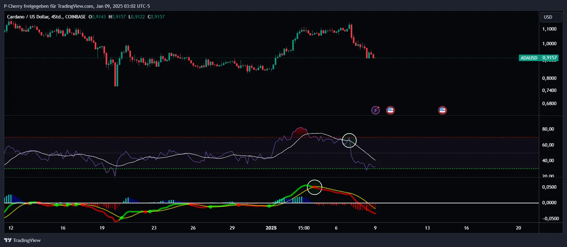 ADA, RSI & MACD, 4-Stundenchart, Quelle: Tradingview