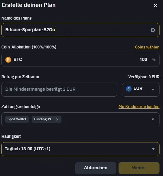 Bitcoin Sparplan bei Binance einrichten