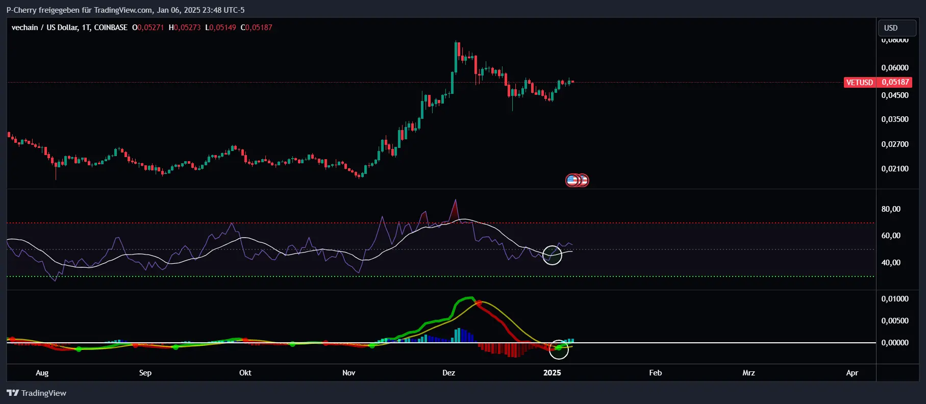 VET-Kurs, RSI und MACD, Tageschart, Quelle: Tradingview