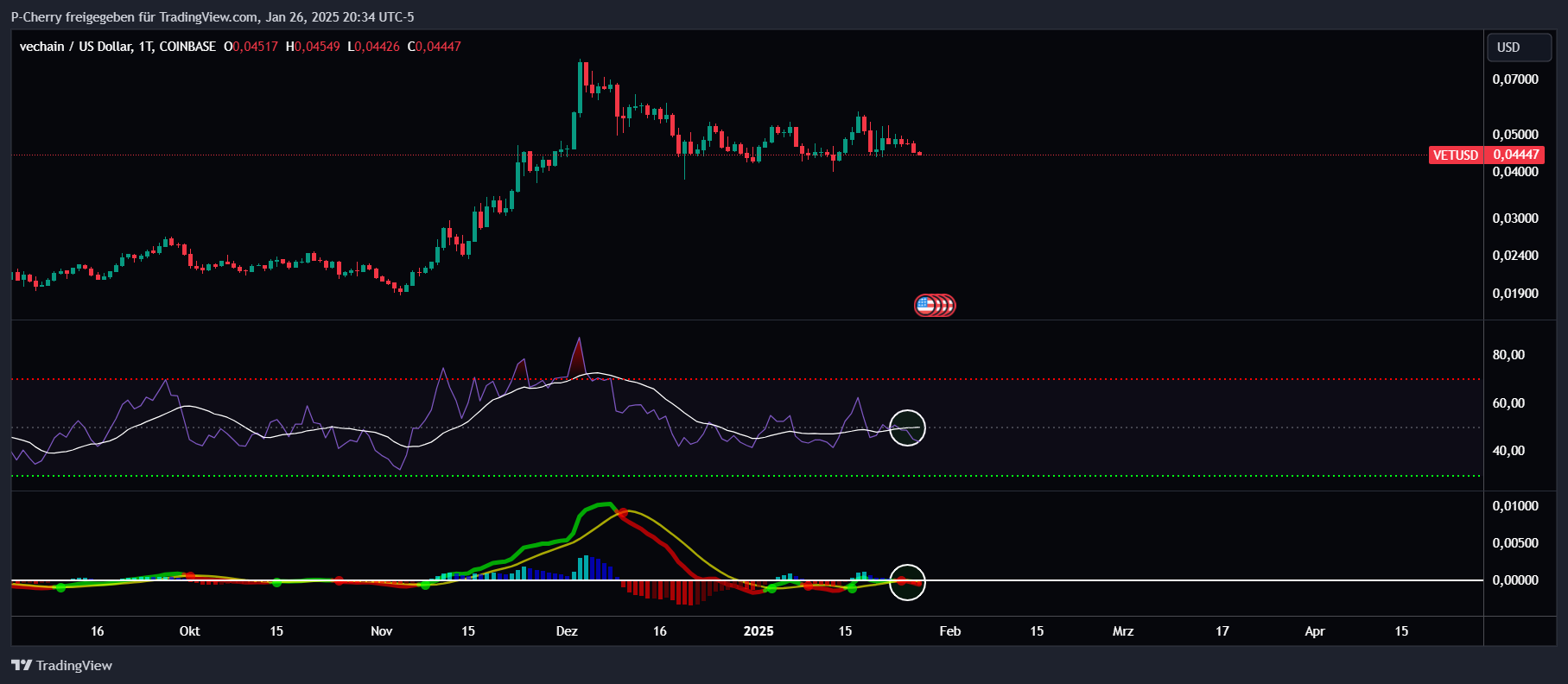 VET-Kurs, RSI und MACD, Tageschart, Quelle: Tradingview