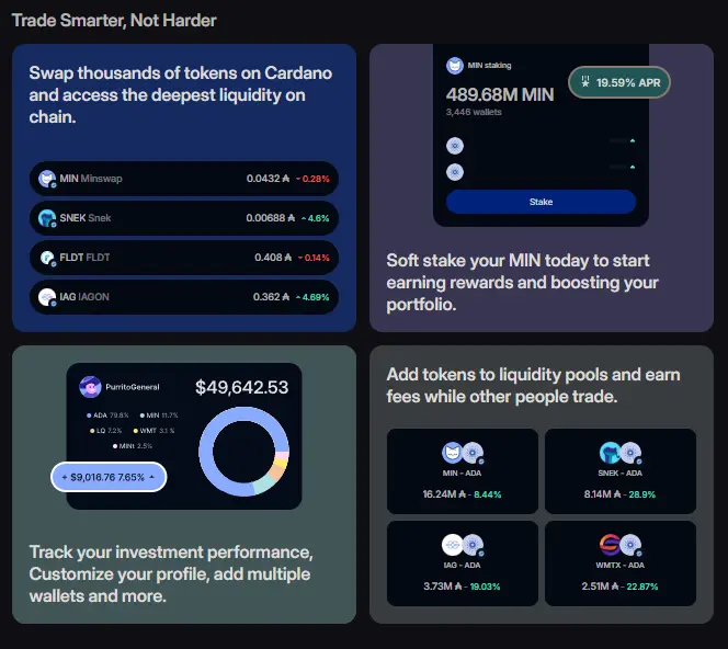 Minswap DEX - Key Features, Quelle: app.minswap.org