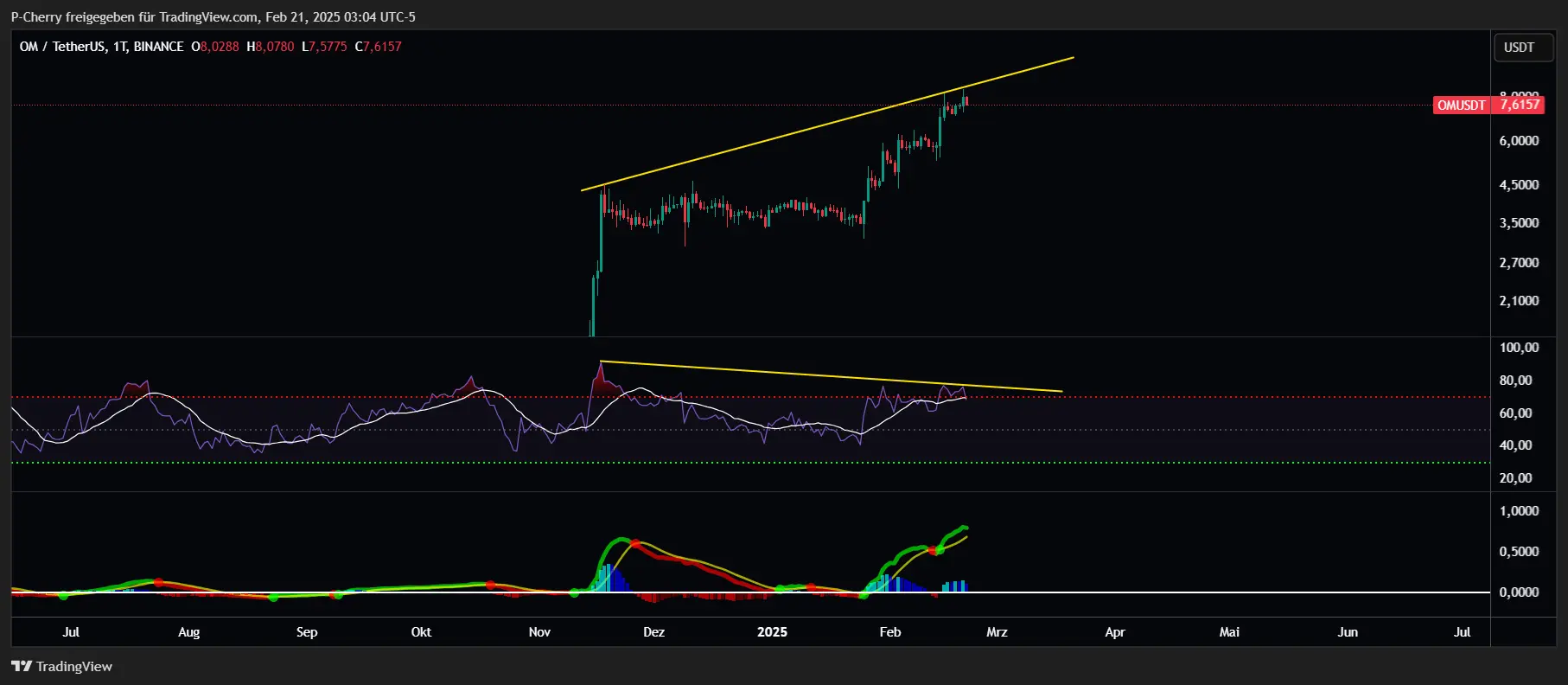 OM, RSI und MACD, Tageschart, Quelle: Tradingview