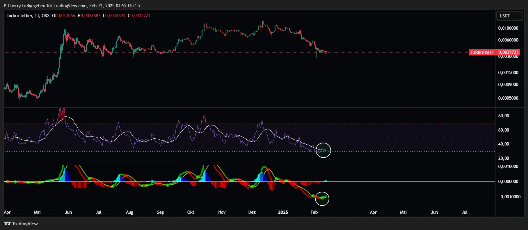 TURBO, RSI und MACD Tageschart, Quelle: Tradingview